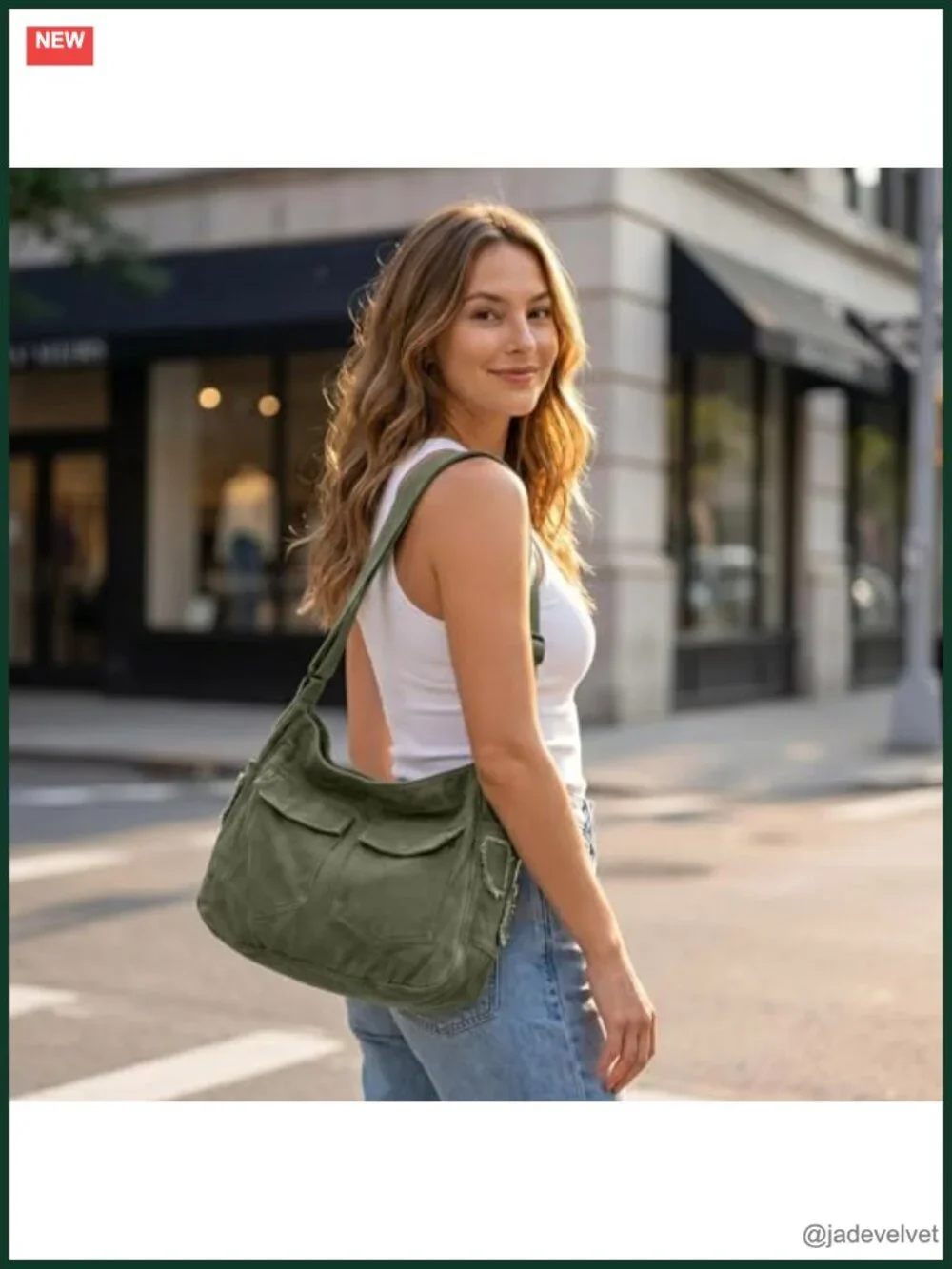 Canvas Tote Bag with Multiple Pockets Crossbody Shoulder Messenger